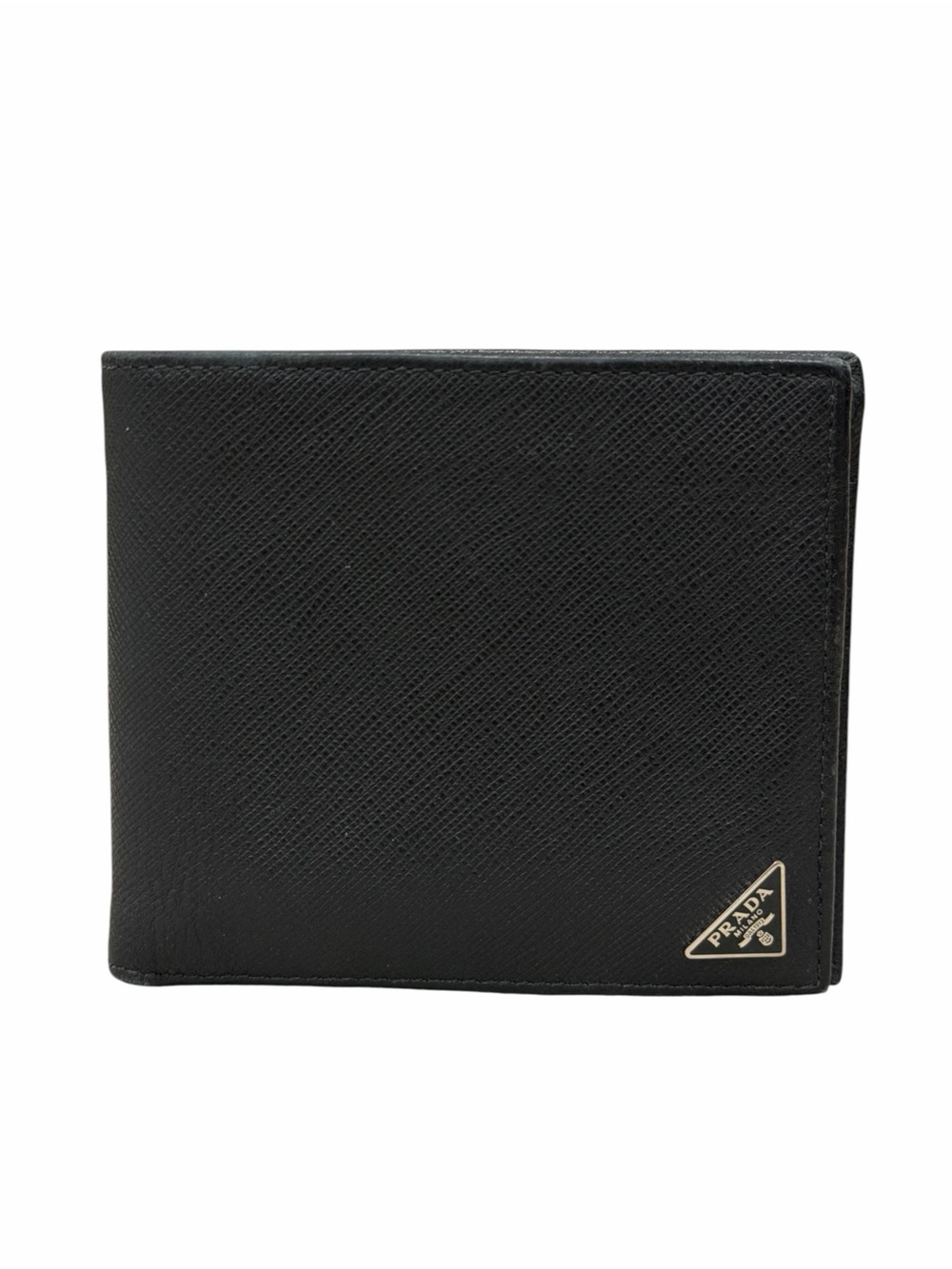 Prada Black Saffiano Leather Bi-Fold Wallet Men’s Made in Italy Triangle Logo